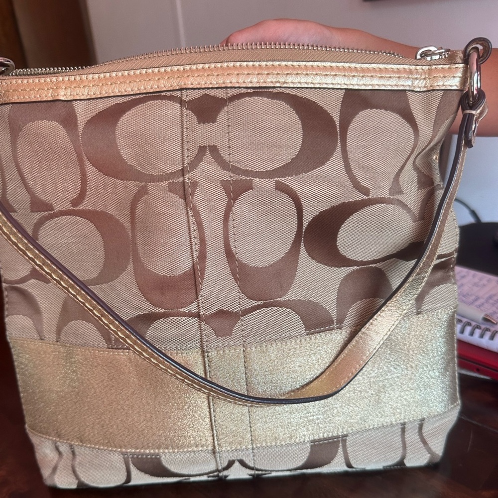 Coach fabric brown n gold
